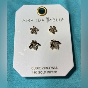 NEW! Amanda Blu Gold Flower & Bee Duo Earrings 18K Gold Dipped NWT